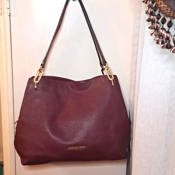 Michael Kors Handbags - SOLD Michael Kors Burgundy  Pebble Leather Shoulder Bag with Gourgous Gold Chain